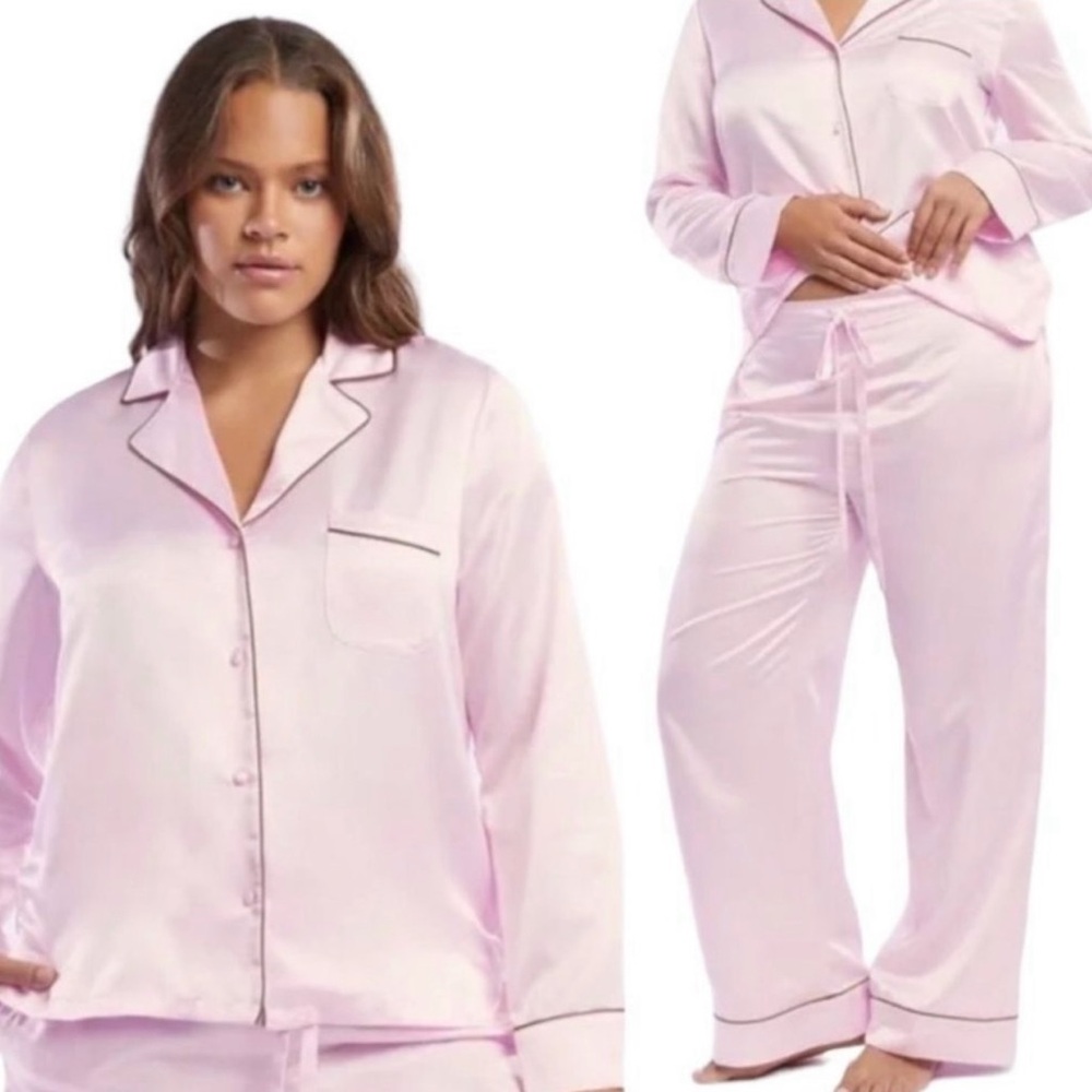 NWT Savage X Fenty Pink Satin Pajama Set